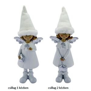 Kőttőtt sapkás angyal ezüst szárnyakkal, műanyag dekorfigura,10x5,5x28cm 114224913 - Gehlmann