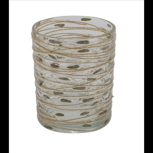 Gehlmann Üveg mécsestartó levelekkel és zsinórral, 10x10x12cm