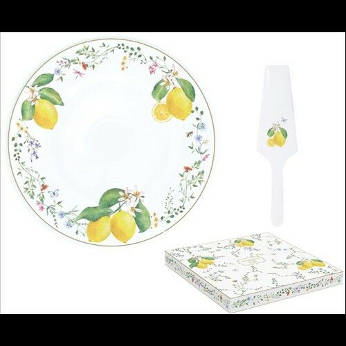 Easy Life-Nuova Porcelán tortatál lapáttal, 32cm, dobozban, Fleurs et Citrons 114225305