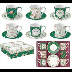 Easy Life-Nuova Porcelán eszpresszócsésze és alj szett, 6 darabos, Botanical Chic mintával, Coffee Mania - Easy Life Design