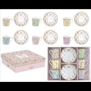 Easy Life-Nuova Meadow Flowers porcelán eszpresszócsésze és alátét szett, 6 darab, 100ml, dobozban - Easy Life Design