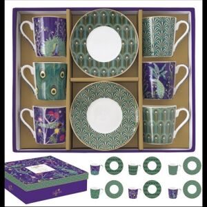 Easy Life-Nuova 6 személyes porcelán eszpresszócsésze és alj szett, Imperial Peacock mintával, Coffee Mania - Easy Life Design