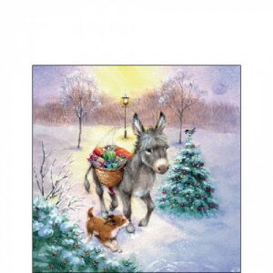 Ambiente Gifts Delivery papírszalvéta szamárral, kutyával és karácsonyfával, 25x25cm - Ambiente