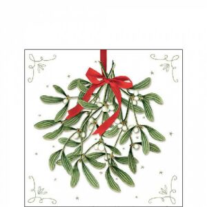 Ambiente Mistletoe with bow white papírszalvéta 25x25cm, 20db-os 137985570 - Ambiente