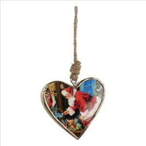 Clayre-Eef Faszív kötélen, karácsonyi függődísz mikulás mintával, 10x2x10cm 114226171 - Clayre & Eef