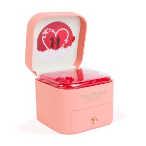 Cutie cadou roz de culoare roz, cu sertar, care conține 9 trandafiri artificiali și un colier în formă de inimă cu perlă și strasuri, perfect pentru Ziua Îndrăgostiților, ziua de naștere sau aniversare - Idee de cadou pentru Valentine's Day