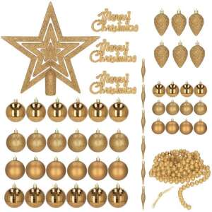51-dielna zlatá súprava vianočných ozdôb s hviezdou, guľami, šiškami, cencúľmi a girlandou - Springos