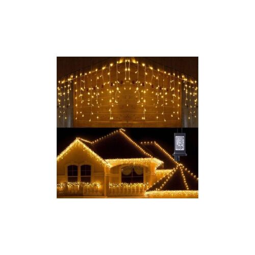 Ghirlandă luminoasă LED în formă de țurțuri pentru exterior, 8 programe de iluminare, lumină alb cald