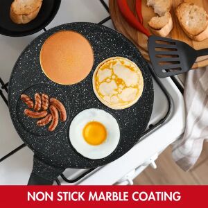 Herzberg 26cm márvány palacsintasütő 4 rekesszel, tapadásmentes, tökéletes palacsinták, tojások és kolbászok készítéséhez - Palacsintasütő