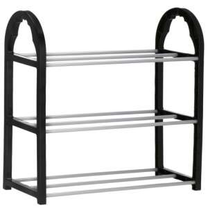 Stojan na topánky z PVC a kovu, Sersimo s 3 policami, 48x49cm, strieborno-čierna