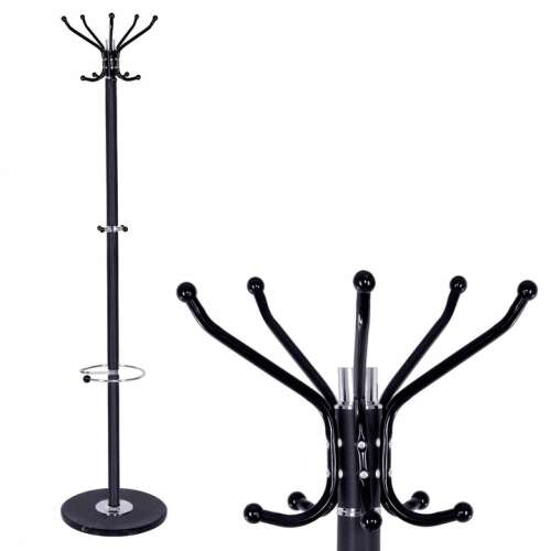 Springos free-standing coat rack with marble base and umbrella holder, black, collage