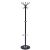 Springos black standing coat rack with marble base and umbrella holder.