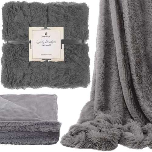 Springos gray plush blanket, 160x200 cm, collage