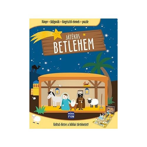 Mora Fun Játékos Betlehem játékkészlet könyvvel, figurákkal és puzzle-val a betlehemi jelenet újraalkotásához. 