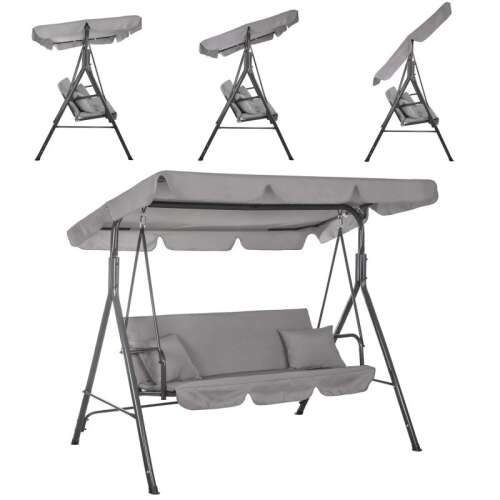 Springos Luna 3-seater garden swing bed, grey and black, multiple angles