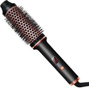 Schwarze und roségoldene Heißluftbürste mit LCD-Display - Haarstyling-Bürste