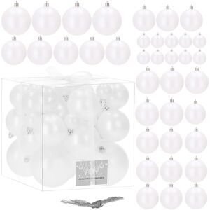 Springos White Christmas Baubles Set - 37 Pieces - Assorted Sizes - Springos