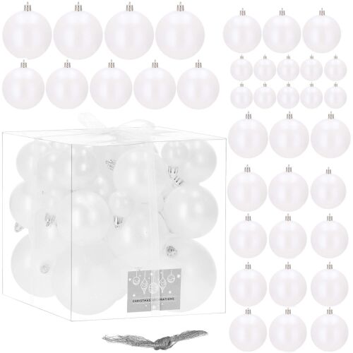 Springos White Christmas Baubles Set - 37 Pieces - Assorted Sizes
