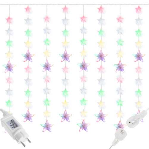 Lumina cortina Springos 180 LED stea, multicolor și alb rece, cu adaptor de alimentare