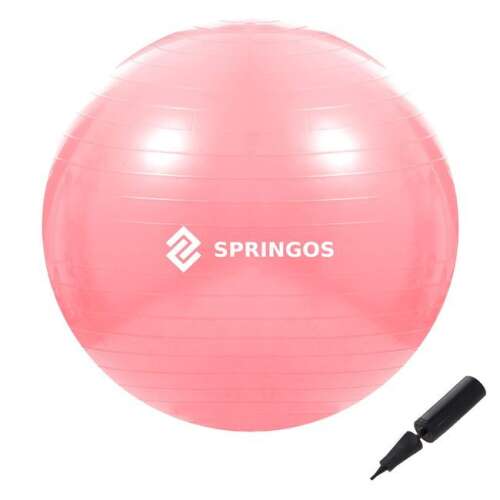 Springos 75 cm-es gimnasztikai, fitness labda, rózsaszín, pumpával