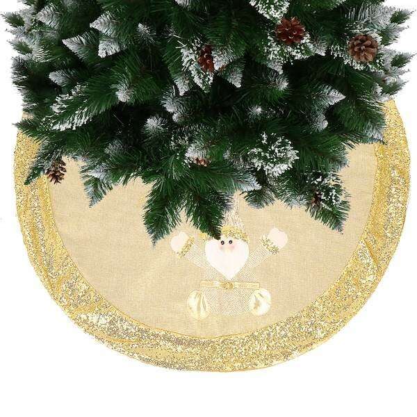 Springos Karácsonyfa szőnyeg, 106 cm, arany, Mikulás mintával