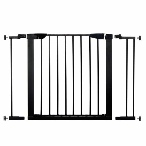 Springos black safety gate with extensions on white background