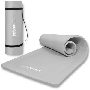 Springos siva podloga za vježbanje s remenom za nošenje, smotana i razmotana - Yoga & Pilates