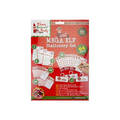 Elves Behavin Badly Mega Elf Stationery Set, 64 darabos karácsonyi manós írószerek készlet napi jelentő kártyákkal, ajtófogókkal, levelekkel és még sok mással