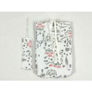 Karácsonyi mintás könyvtok zsebekkel és szalagzárral, hozzáillő könyvjelzővel - Karácsony