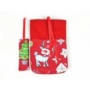 Karácsonyi mintás könyvtok rénszarvas mintával és karácsonyfa könyvjelzővel - Karácsony