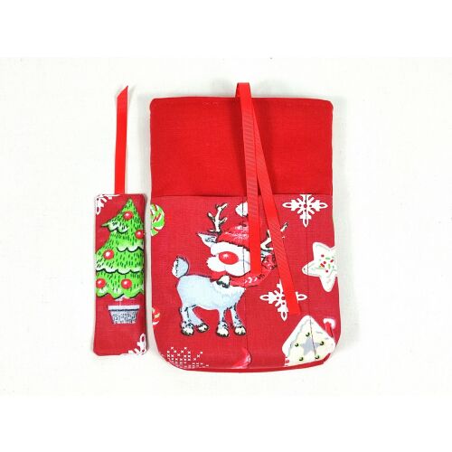 Karácsonyi mintás könyvtok rénszarvas mintával és karácsonyfa könyvjelzővel