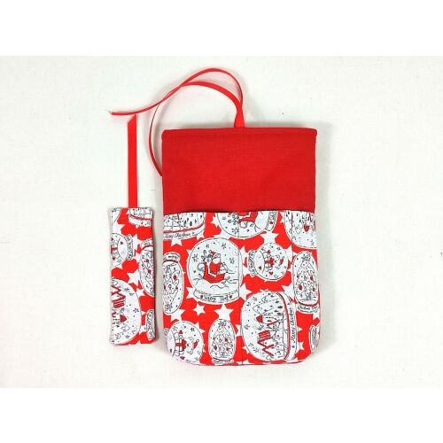 Karácsonyi mintás könyvtok zsebbel és hozzáillő könyvjelzővel