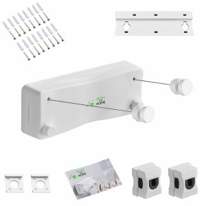 Glow for Home visszahúzható ruhaszárító dupla zsineggel, fehér, falra szerelhető, 5 méter hosszú - Ruhaszárító