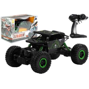 Leader 4x4 R/C távirányítós autó, zöld és fekete, vezérlővel és dobozzal - Lean Toys