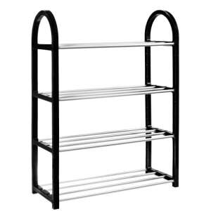 Springos Shoe Rack, 4-Tier Shoe Organizer, Plastic-Metal, Black