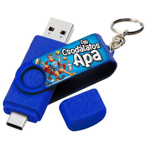 Vicces Egyedi Pendrive 16 GB kék színben, 'Egy csodálatos Apa' dizájnnal, USB és mini USB csatlakozással - Műszaki cikk és elektronika