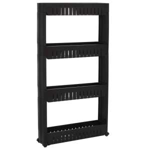 Fürdőszobai görgős mobilállvány, 4 polcos, fekete