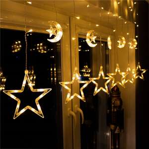 Springos 138 LED zasłonowe lampki gwiazdkowe i księżycowe, ciepły biały - Boże Narodzenie