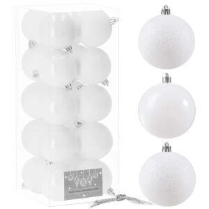Springos 20-piece white Christmas ornament set, 8cm, pearl and glitter finish - Christmas tree ornament