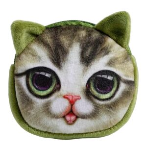 Zöld plüss cica arc pénztárca - Gyerek pénztárca