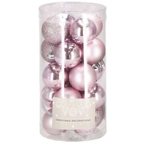 Springos Karácsonyi gömb készlet 20 db-os, karácsonyfadísz, 4 cm, rózsaszín