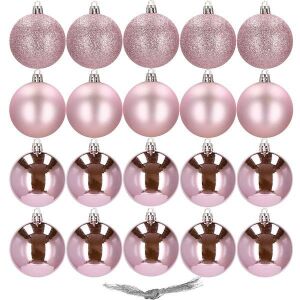 Springos Set mit 20 rosa Weihnachtskugeln, glitzernd, matt und glänzend - Springos