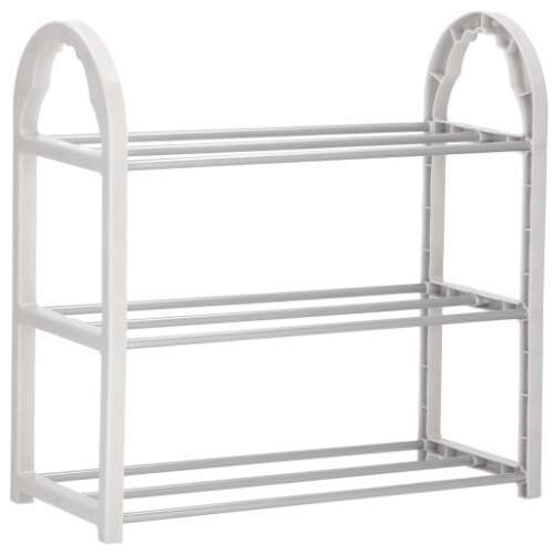 Springos 3-tier shoe rack, white, plastic and metal