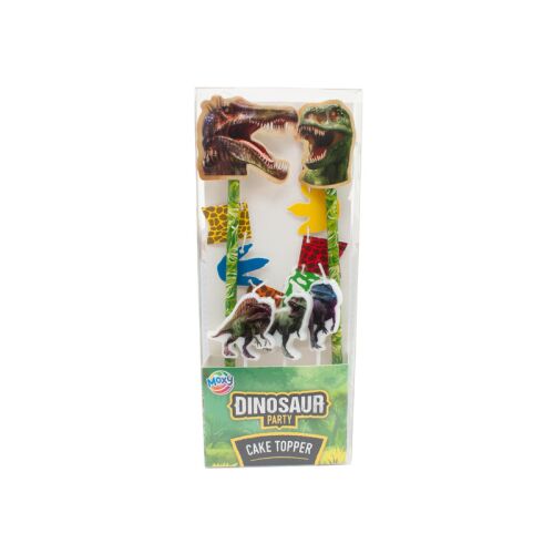 Dinosaurier Tortendekoration: 2 Stäbe, Girlande, 3 Kerzen 114309105