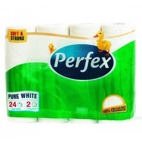 Perfex Boni 2-ply toilet paper, 24 rolls, 100% cellulose, soft and strong