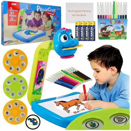 Dínó Projektor Rajzasztal Készlet Gyerekeknek Filctollakkal és Sablonokkal