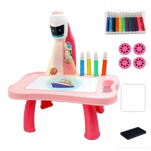 Happy Painter rózsaszín projektoros rajzasztal gyerekeknek filctollakkal és sablonokkal