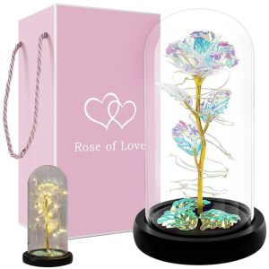 Örök rózsa üvegburában LED világítással, ajándék nőknek, sokszínű, ajándékdobozzal - Ajándék ötlet Valentin-napra