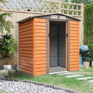 Градински навес/склад/кутия за инструменти, стомана и PP, кафяв, 197,5x160x201 cm 145432885 - Градински мебели