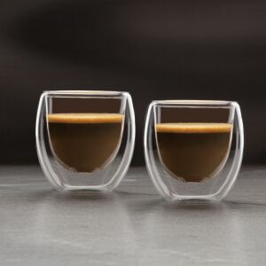Set de 2 pahare termo Mercaton® cu pereți dubli, 80 ml, pahare pentru espresso, rezistente la căldură, sticlă transparentă - Pahare